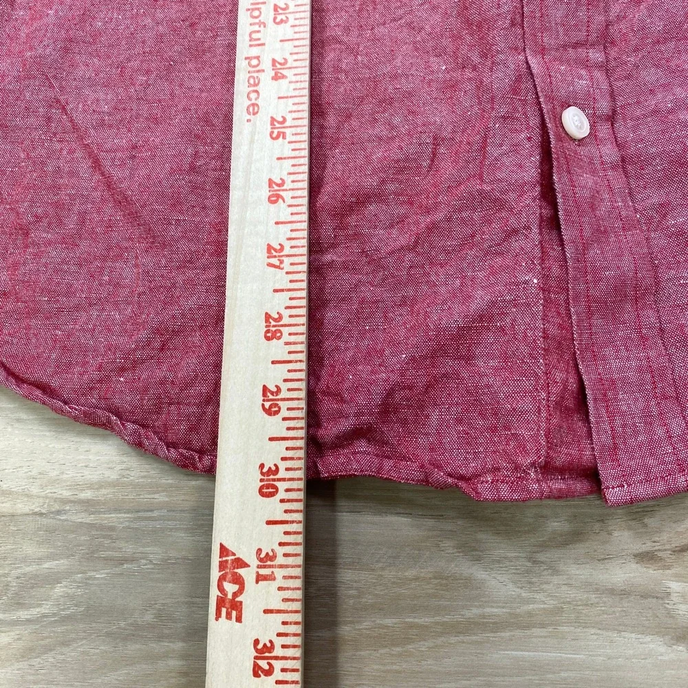 Banana Republic Shirt Mens L Linen Cotton Standard Fit Short Sleeve Red Summer